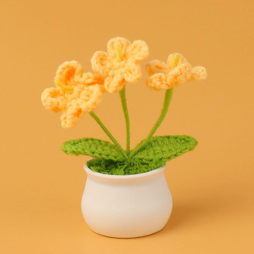 Crochet Orchid Plant Handcrafted Soft Yarn Realistic Mini Design
