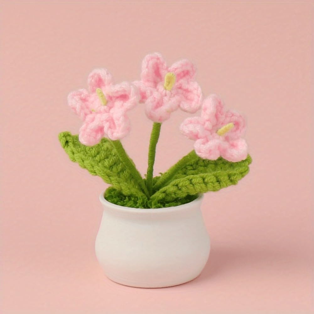 Crochet Orchid Plant Handcrafted Soft Yarn Realistic Mini Design