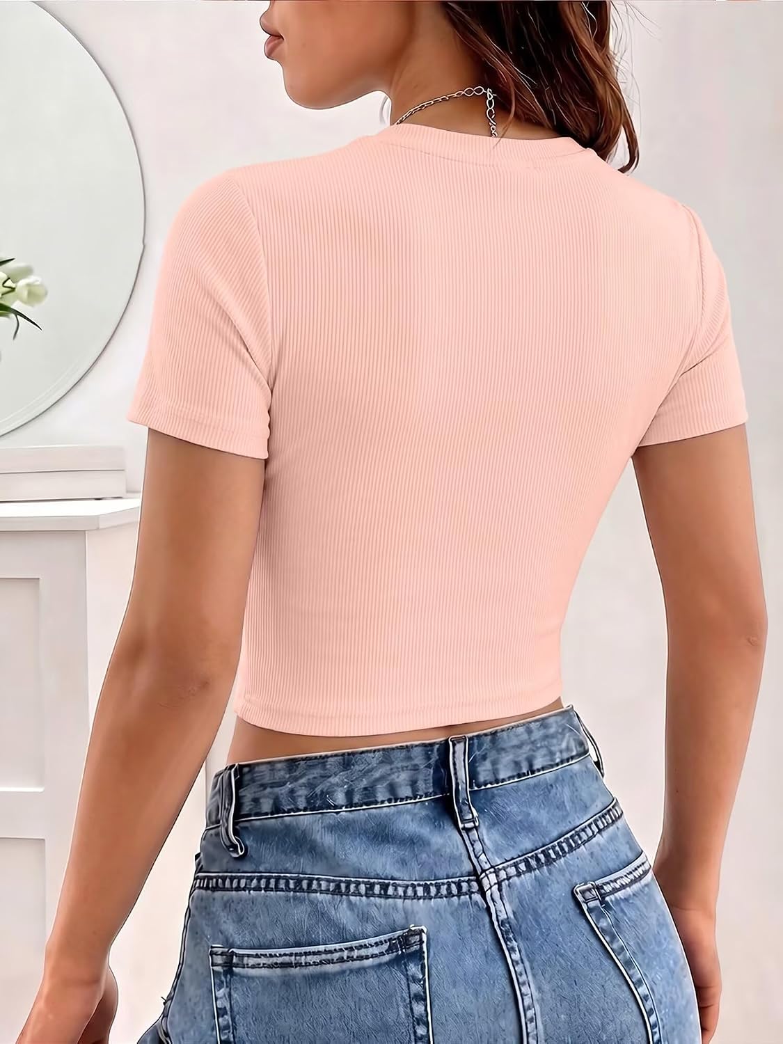 Casual Basic T Shirts Top Y2k Crop Tops Trendy Tight Tshirts Tee Slim Fit Clothes