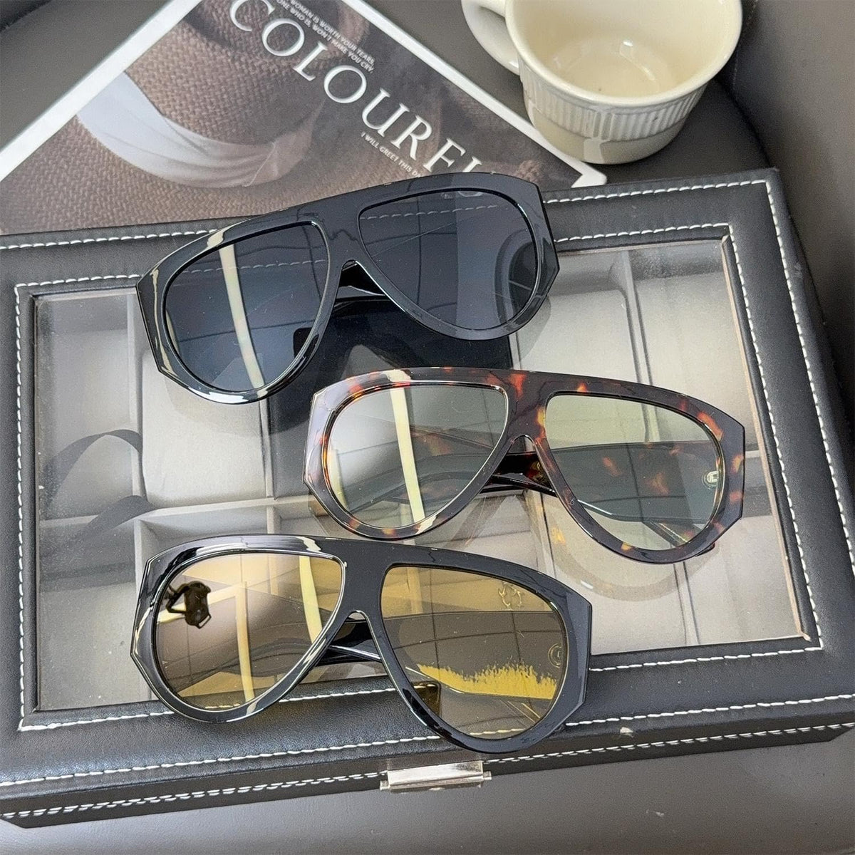 Retro Cat Eye Large Frame Sunglasses. Summer UV Protection Eyewear. Lightweight Slim Face Fashion Sun Glasses